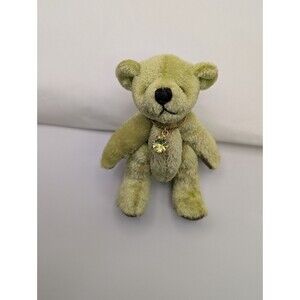 Vintage Russ Berrie August Birthstone Bear Mini Plush Jointed Peridot Green 3"